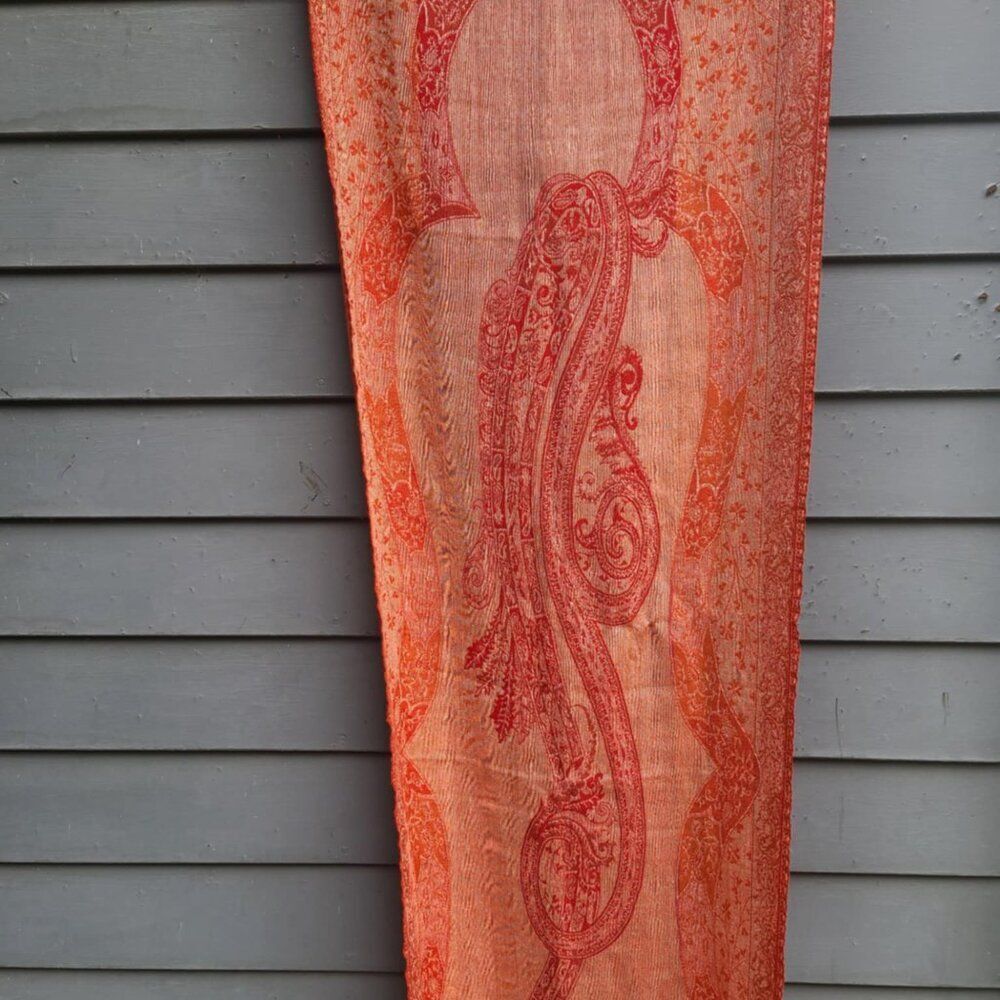 Eyeful Red Gold Paisley Reversible 100% Merino Wool Wrap